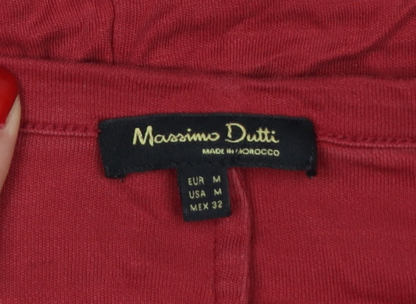Massimo Dutti Women Red M Lyocell Knee Length Tie Waist Shirt Dress