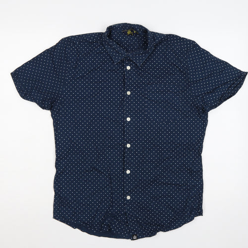 Admiral Men’s Navy Polka Dot Cotton M Short Sleeve Button-Up Shirt