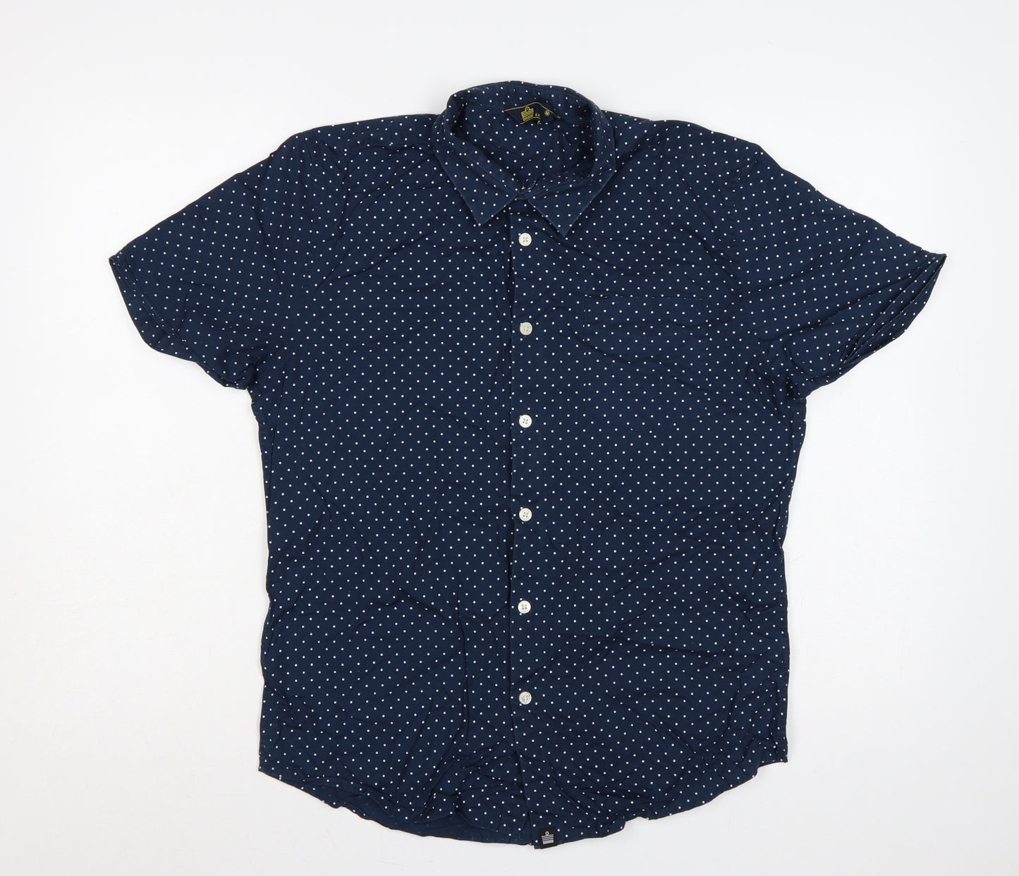 Admiral Men’s Navy Polka Dot Cotton M Short Sleeve Button-Up Shirt