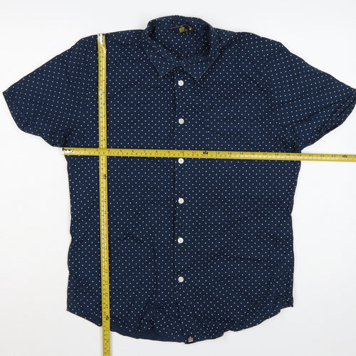 Admiral Men’s Navy Polka Dot Cotton M Short Sleeve Button-Up Shirt