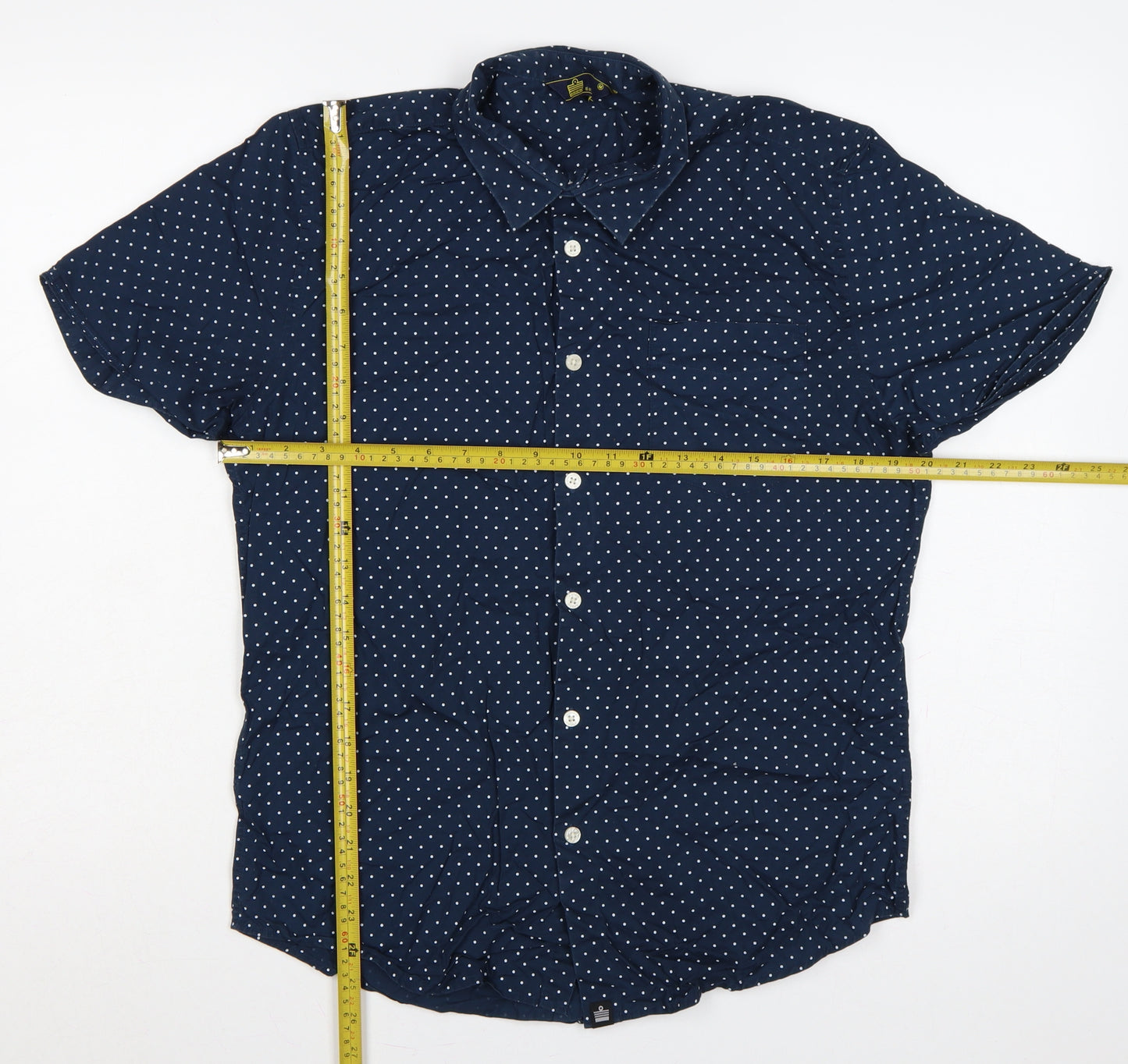 Admiral Men’s Navy Polka Dot Cotton M Short Sleeve Button-Up Shirt