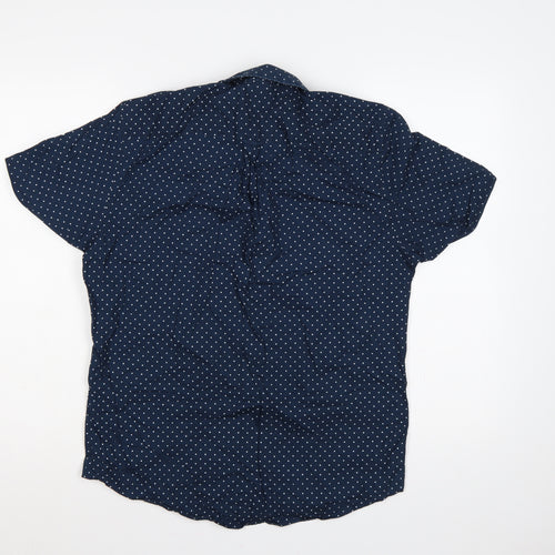 Admiral Men’s Navy Polka Dot Cotton M Short Sleeve Button-Up Shirt