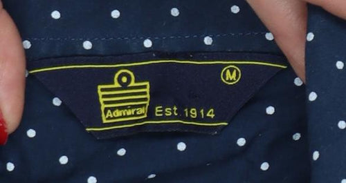 Admiral Men’s Navy Polka Dot Cotton M Short Sleeve Button-Up Shirt