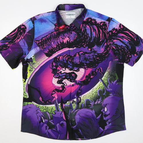 Nami Wear Men Purple 2XL Graphic Horror Monster Short Sleeve Button-Up Shirt