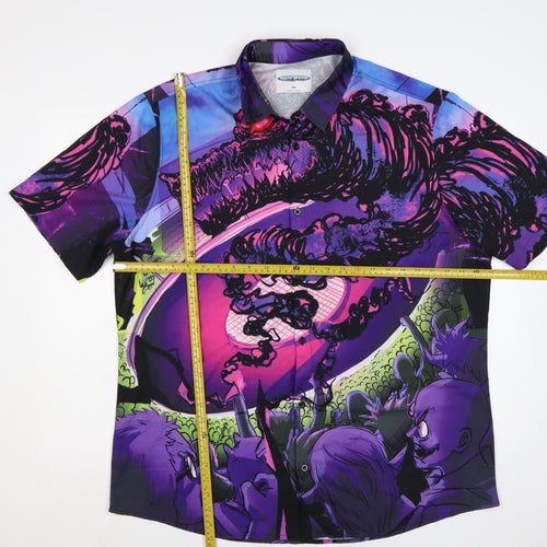 Nami Wear Men Purple 2XL Graphic Horror Monster Short Sleeve Button-Up Shirt
