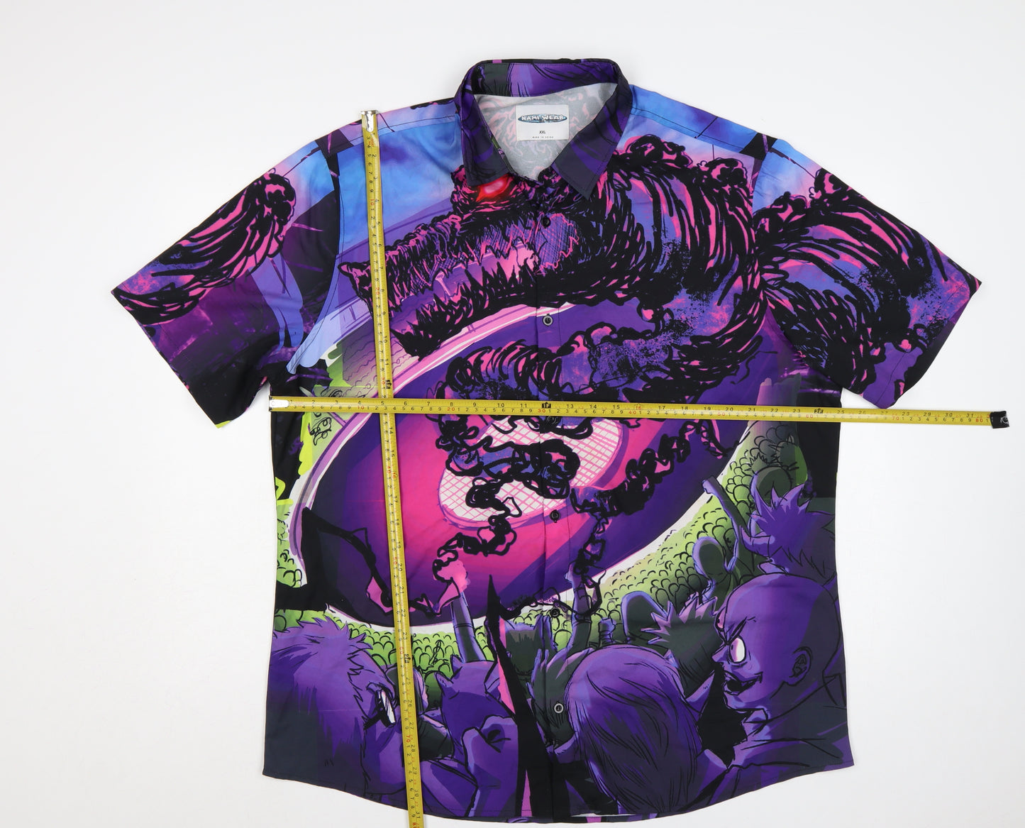 Nami Wear Men Purple 2XL Graphic Horror Monster Short Sleeve Button-Up Shirt