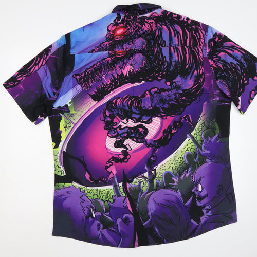 Nami Wear Men Purple 2XL Graphic Horror Monster Short Sleeve Button-Up Shirt