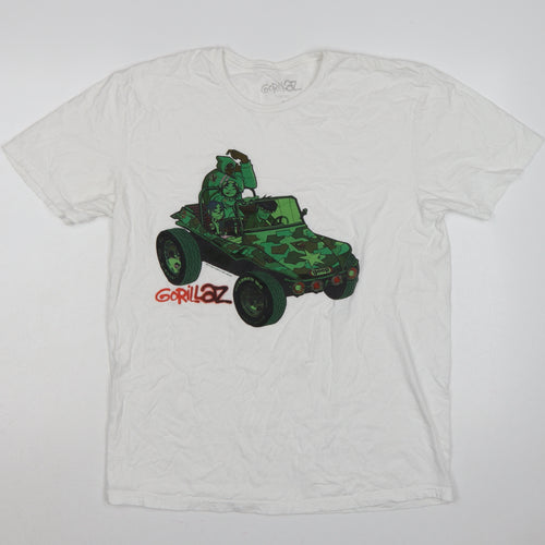 Gorillaz Men's White L Graphic Jeep Band Short Sleeve T-Shirt