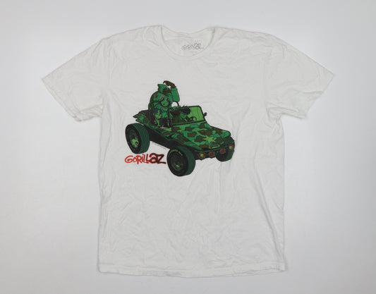 Gorillaz Men's White L Graphic Jeep Band Short Sleeve T-Shirt