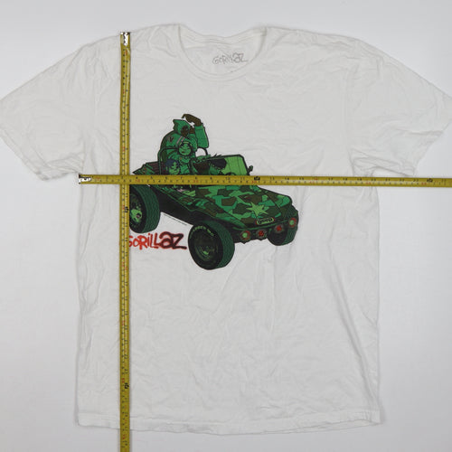 Gorillaz Men's White L Graphic Jeep Band Short Sleeve T-Shirt