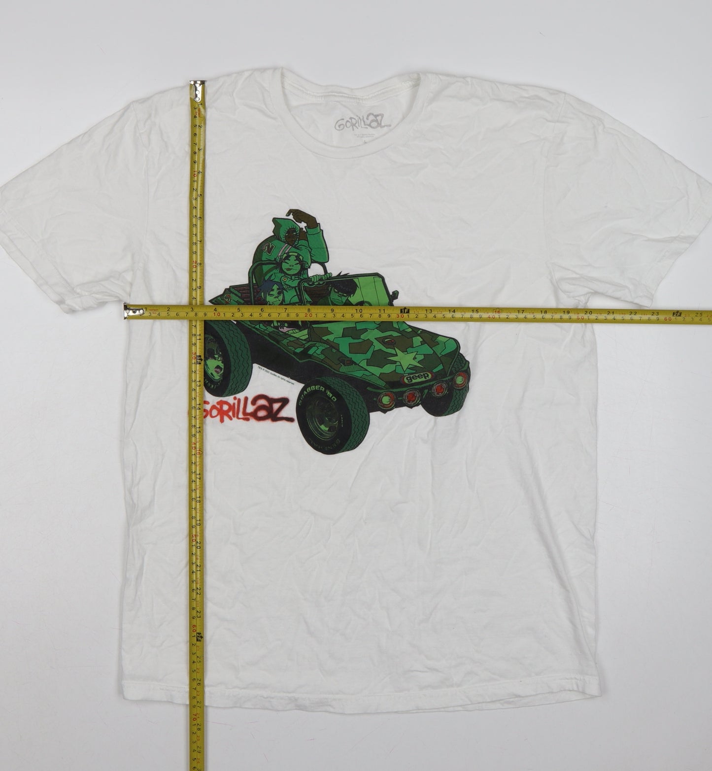 Gorillaz Men's White L Graphic Jeep Band Short Sleeve T-Shirt