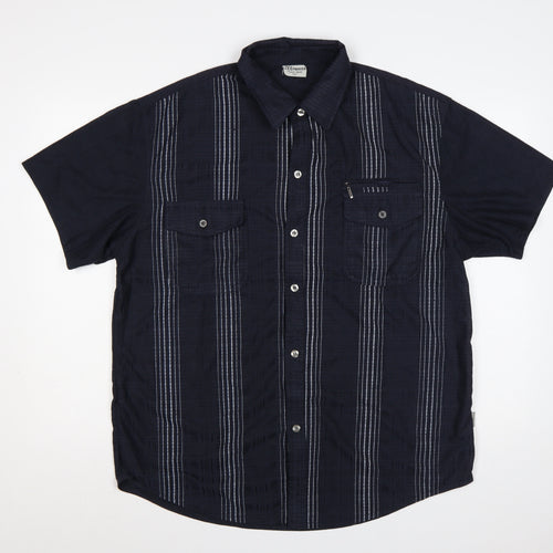 Zeepmayer Men’s Blue 2XL Striped Short Sleeve Button-Up Shirt