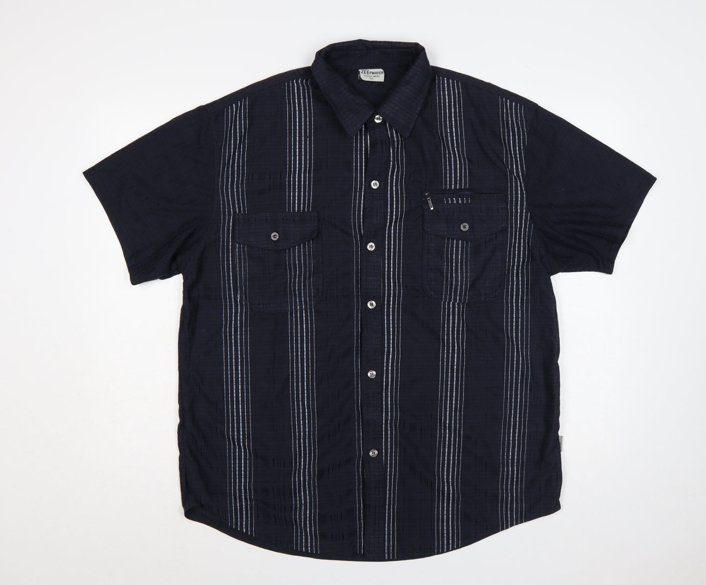 Zeepmayer Men’s Blue 2XL Striped Short Sleeve Button-Up Shirt