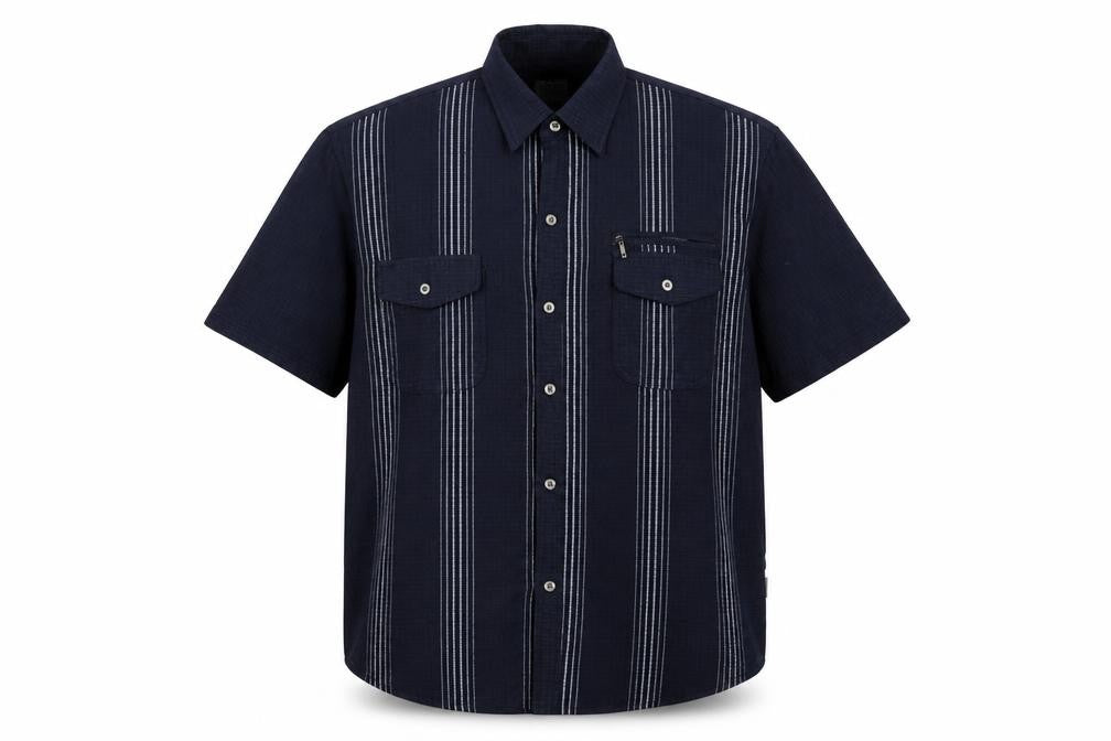 Front view of Zeepmayer Men’s Blue 2XL Striped Short Sleeve Button-Up Shirt