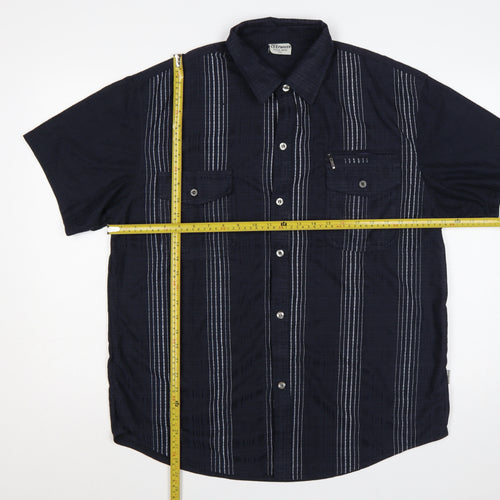 Zeepmayer Men’s Blue 2XL Striped Short Sleeve Button-Up Shirt