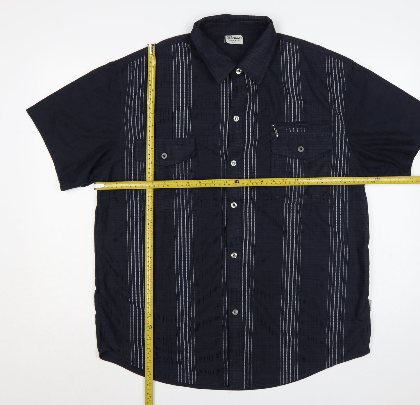 Zeepmayer Men’s Blue 2XL Striped Short Sleeve Button-Up Shirt