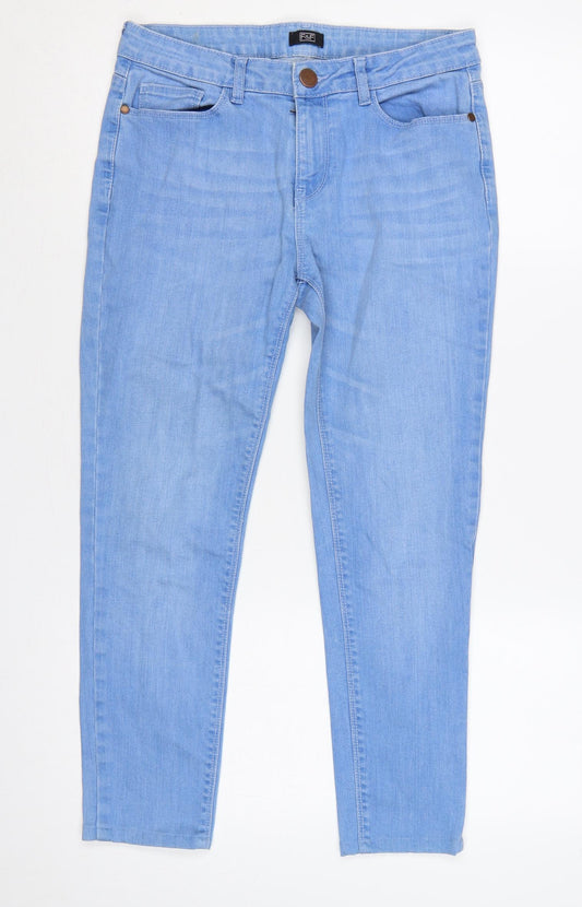 F&F Women’s Blue Skinny Stretch Jeans UK 10 Light Wash Mid Rise