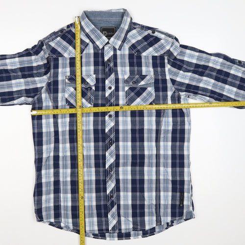 Dcode Men’s Blue Plaid Check Long Sleeve Button-Up Shirt L Casual