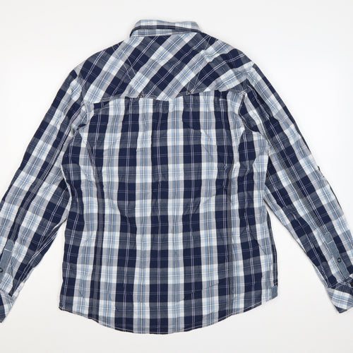 Dcode Men’s Blue Plaid Check Long Sleeve Button-Up Shirt L Casual