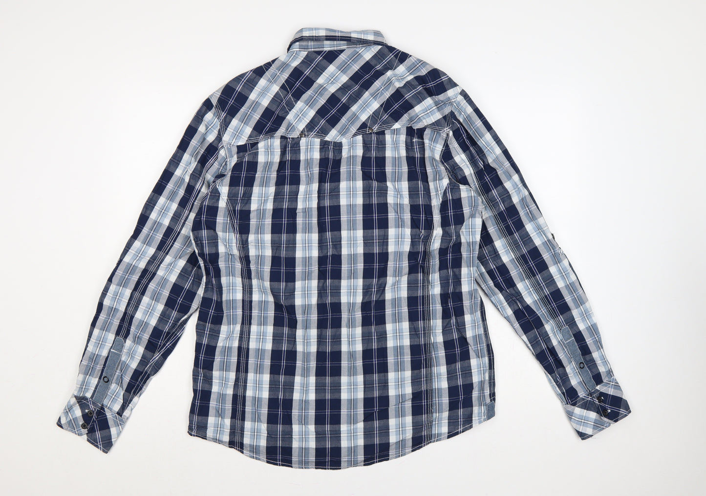 Dcode Men’s Blue Plaid Check Long Sleeve Button-Up Shirt L Casual
