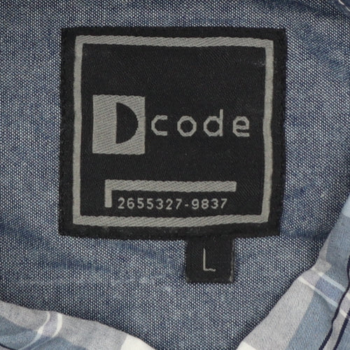 Dcode Men’s Blue Plaid Check Long Sleeve Button-Up Shirt L Casual