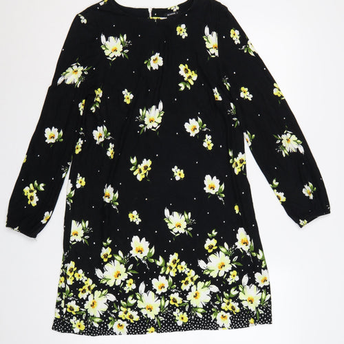 Roman Women Black Floral Long Sleeve Shift Dress UK 12 Knee Length