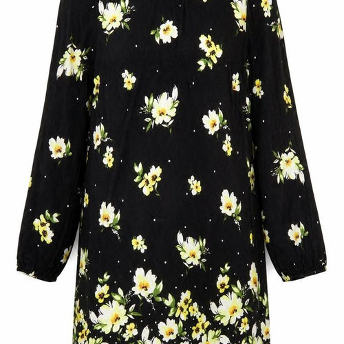 Roman Women Black Floral Long Sleeve Shift Dress UK 12 Knee Length