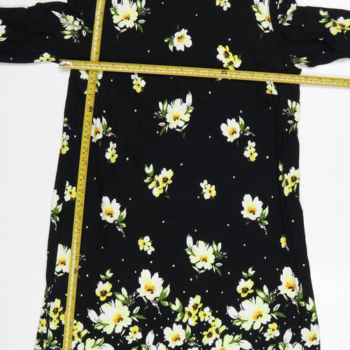 Roman Women Black Floral Long Sleeve Shift Dress UK 12 Knee Length