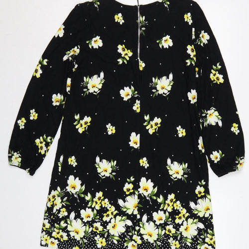 Roman Women Black Floral Long Sleeve Shift Dress UK 12 Knee Length