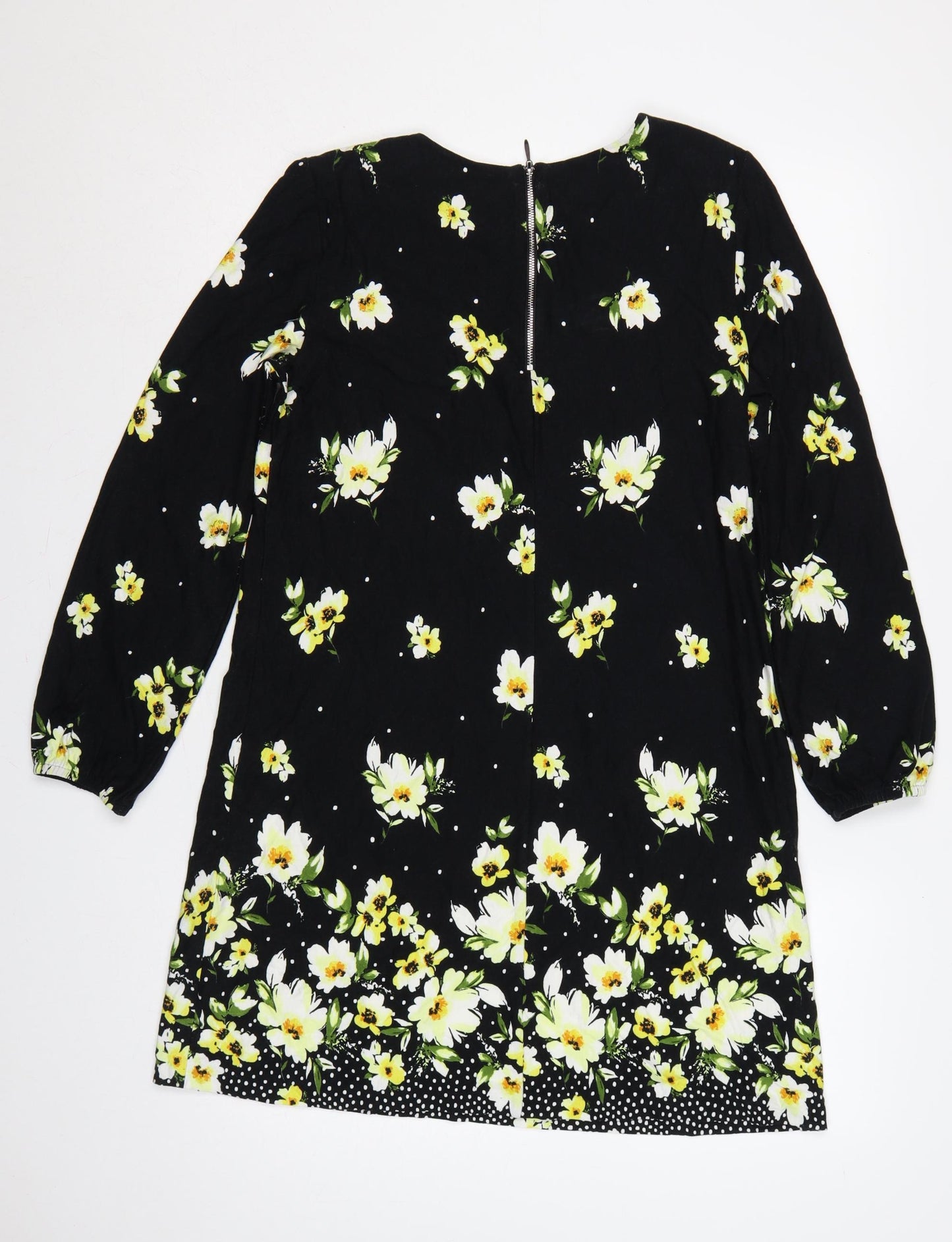 Roman Women Black Floral Long Sleeve Shift Dress UK 12 Knee Length