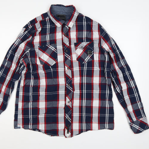 Dcode Men’s Multicoloured Plaid Cotton Long Sleeve Button-Up Shirt L