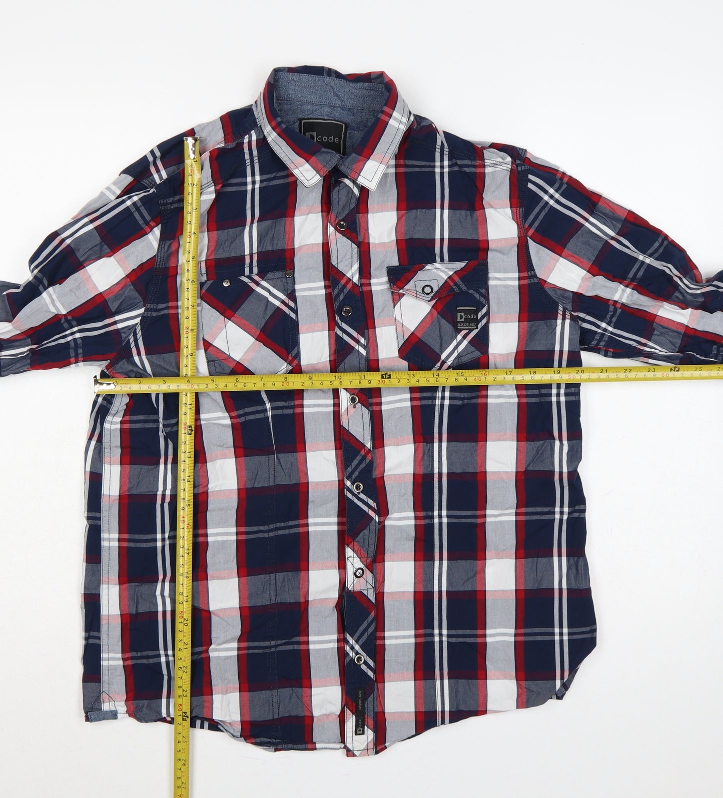 Dcode Men’s Multicoloured Plaid Cotton Long Sleeve Button-Up Shirt L