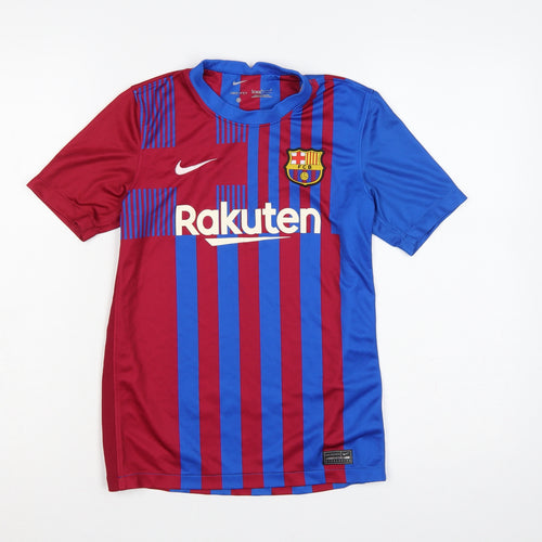 Nike Boys Barcelona Blue Red Striped Football Jersey 158 Short Sleeve
