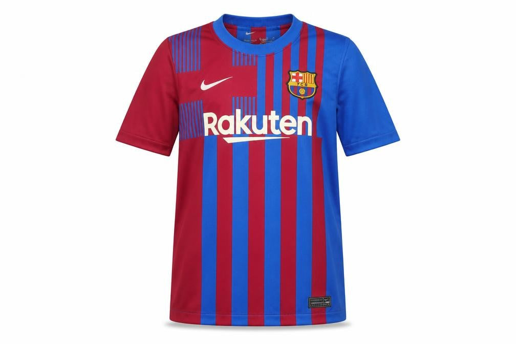 Nike Boys Barcelona Blue Red Striped Football Jersey 158 Short Sleeve