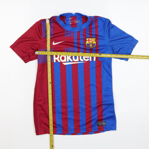 Nike Boys Barcelona Blue Red Striped Football Jersey 158 Short Sleeve
