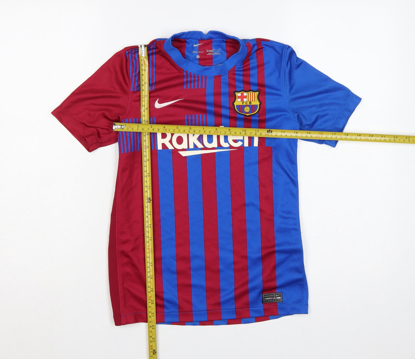 Nike Boys Barcelona Blue Red Striped Football Jersey 158 Short Sleeve