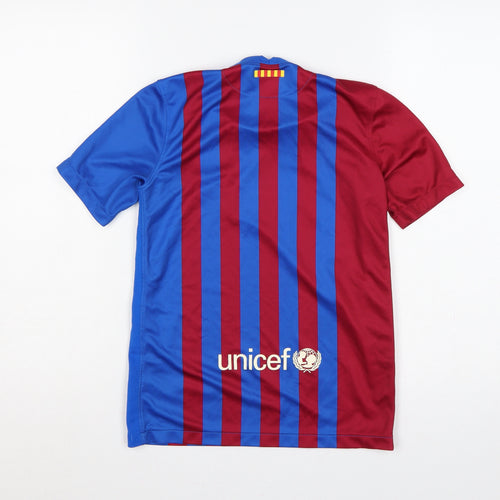 Nike Boys Barcelona Blue Red Striped Football Jersey 158 Short Sleeve