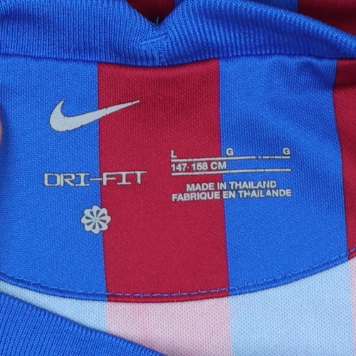 Nike Boys Barcelona Blue Red Striped Football Jersey 158 Short Sleeve