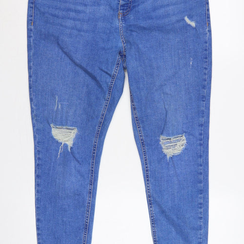 F&F Women’s Blue UK 18 Skinny Distressed High Rise Stretch Jeans