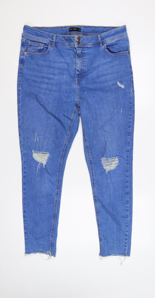 F&F Women’s Blue UK 18 Skinny Distressed High Rise Stretch Jeans