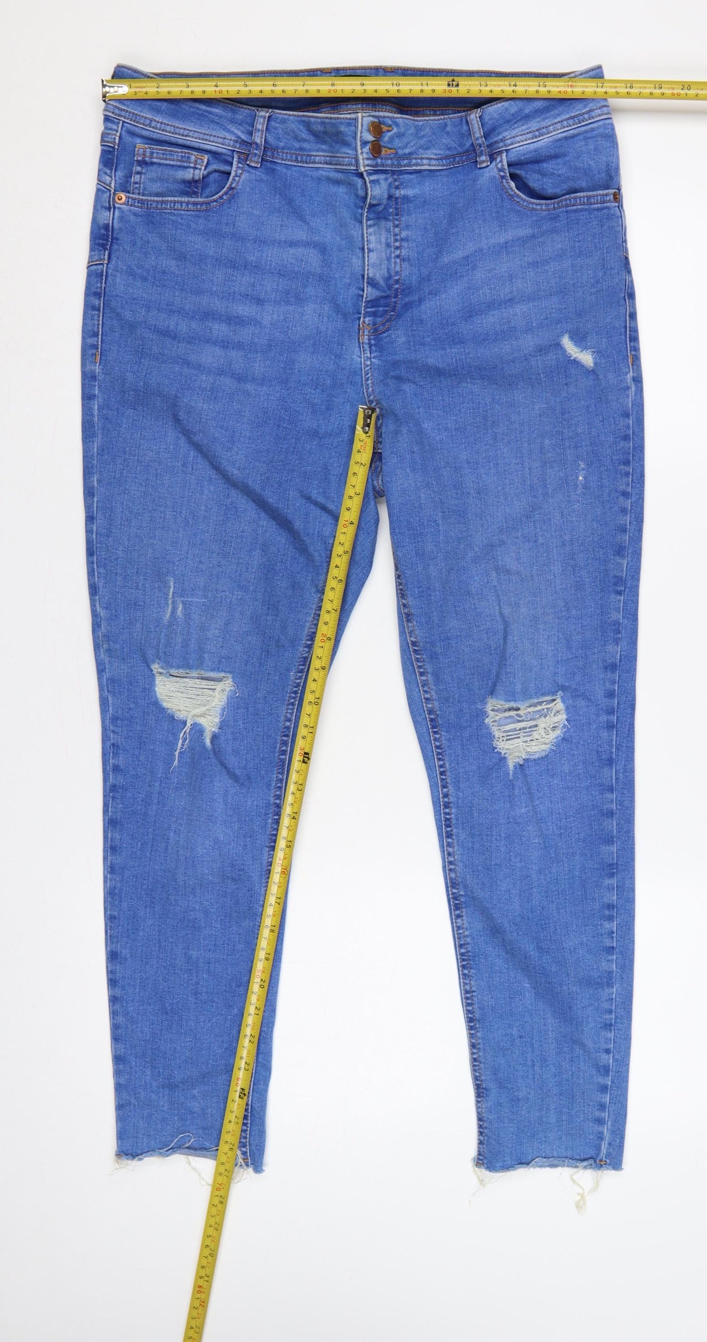F&F Women’s Blue UK 18 Skinny Distressed High Rise Stretch Jeans
