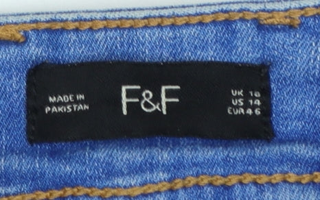F&F Women’s Blue UK 18 Skinny Distressed High Rise Stretch Jeans