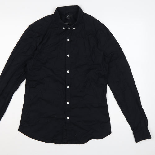 New Look Men Black M Muscle Fit Button-Down Long Sleeve Shirt
