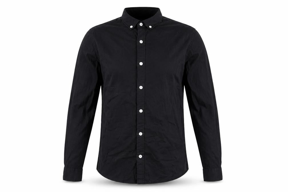 Front view of New Look Men Black M Muscle Fit Button-Down Long Sleeve Shirt