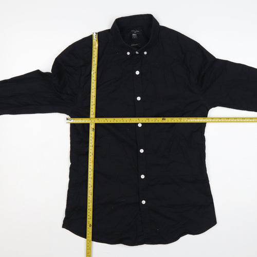 New Look Men Black M Muscle Fit Button-Down Long Sleeve Shirt