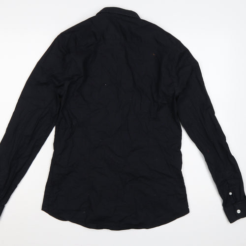 New Look Men Black M Muscle Fit Button-Down Long Sleeve Shirt