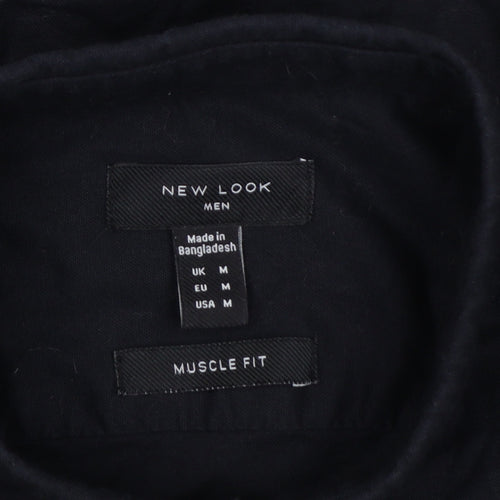 New Look Men Black M Muscle Fit Button-Down Long Sleeve Shirt