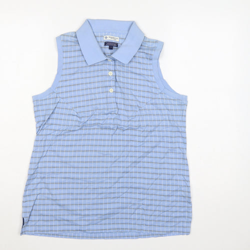 Resort Two Women Blue L Sleeveless Check Cotton Polo Top