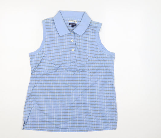 Resort Two Women Blue L Sleeveless Check Cotton Polo Top