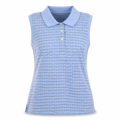 Resort Two Women Blue L Sleeveless Check Cotton Polo Top